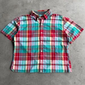 Y2K J Crew Cropped Boxy Plaid Button-Up Shirt